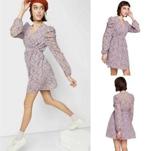 Lilac Purple Floral Puff Sleeve Mini Dress size M